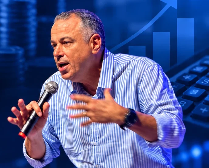 Bispo Marcelo falando ao microfone em um palco